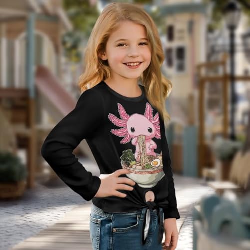 Xpyiqun T-Shirts Size 5-12 Years Long Sleeve Shirt Fall Outfits for Girls Graphic Tie Front Knot Tees Top3