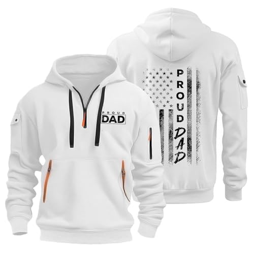 Mens American Flag Hoodies USA Patriotic Dad Printed Quarter Zip Long Sleeve Hooded Sweatshirt Tactical Cargo Pullover2