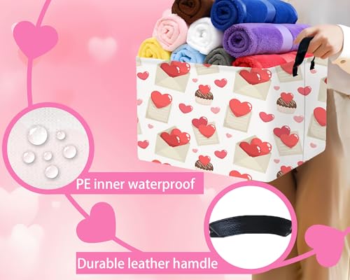 Image of Valentines Day Basket Large Foldable Heart Shaped Storage Box for Gifts Kids Empty Storage Bins Rectangular Toy Organizer Decor (Envelope Cake Love)