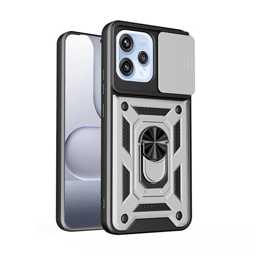 Lucyliy Compatible with Oppo Reno15 F 5G/Oppo Reno15 FS Phone Case [Shockproof Design][Magnetic Stand, Sliding Window for Lens] Silvery