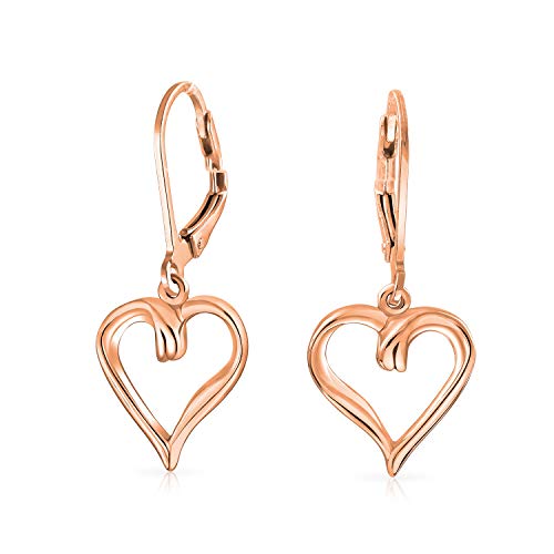 Open Heart Shaped Romantic Dangle Leverback Earrings For Women For Girlfriend 1.5 Inch Rose Gold Plated Sterling Silver