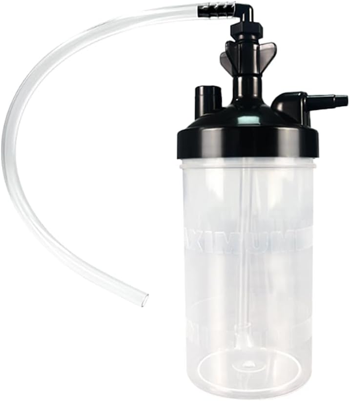 Oxygen Humidifier Bottle for 1 pk & Right Angle Bottle Elbow & 12'' Adapter Tubing -Lightweight Portable Plastic