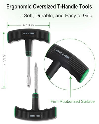 HolaKit Tire Plug Kit, 13PCS Tire Repair Kit with Self-Vulcanizing Plugs, Ergonomic Oversized & Rubber-Grip T-Handle Tools, Flat Tire Puncture Repair Tools for Cars, Motorcycle, ATV, SUV, etc - Image 3