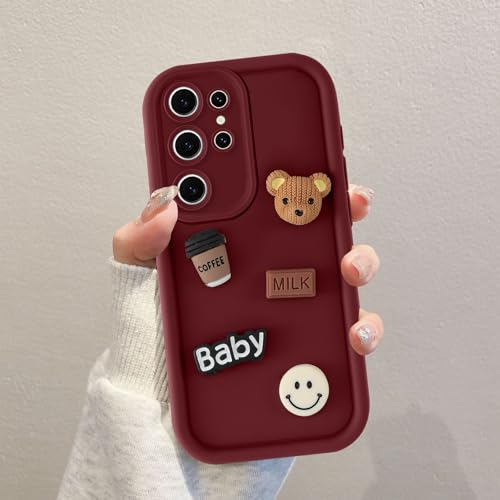 Coalbooliy Funda para Samsung Galaxy S25 Ultra 5G 6,8'' Rojo Carcasa Suave TPU Silicona Aesthetic Cute patrón Osito de Peluche 3D, Antigolpes Bumper Protección de Cámara niña Regalo Case Móvil, 04