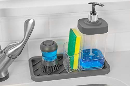 S&T INC. ST Soap Dispenser and Sponge Caddy, 22 Ounces, Matte Grey
