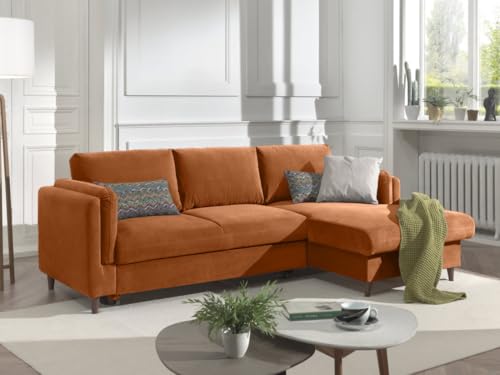 Lisa Design Brooke – Ecksofa rechts – mit Schlaffunktion und Bettkasten – 4-Sitzer – aus Samt Rostfarben Lisa Design Brooke – Ecksofa rechts – mit Schlaffunktion und Bettkasten – 4-Sitzer – aus Samt Rostfarben