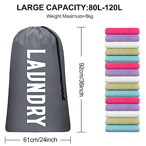 2 Pack Large Travel Laundry Bag, Dirty Clothes Travel Bag with Drawstring, Heavy Duty Laundry Bag for Dorm Camp Traveling, Fit a Laundry Hamper for Students College, Khaki Grey - Image 6