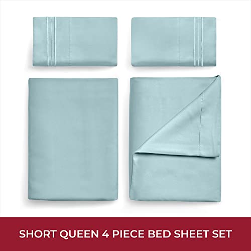 Image of Mellanni RV Short Queen Sheets - 4 PC Iconic Collection Bedding | Hotel Luxury, Extra Soft, Cooling Bed Sheets - Deep Pocket up to 10 inch (RV /Short Queen, Spa Blue)