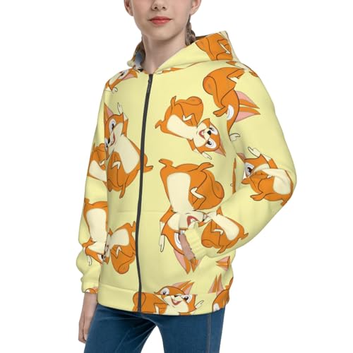 Cartoon Squirrel Kids Pullover Hoodies Boys Zip Up Sweatshirts Girls Athletic Clothes with Pocket