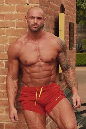 Men's Fitted Shorts Bodybuilding Workout Gym Running Tight Lifting Shorts Pants, Crimson Red, X-Large
