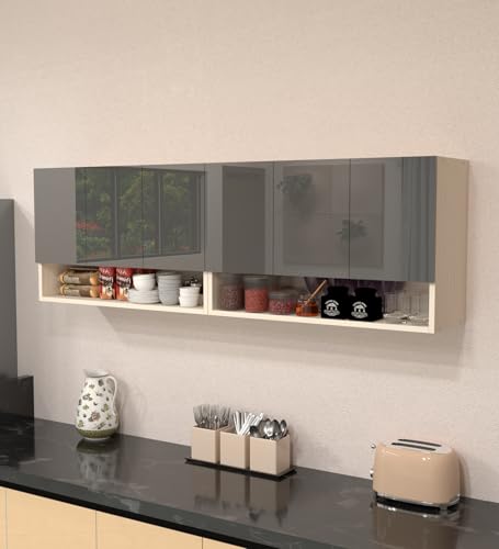 Image of SPECIALITY PANELS 6 Door Mirror Glossy Triple Layered UV Resistant Handless Cabinet Wall Mounted Storage Unit with Space Organizer Durable Cupboard for Kitchen Bathroom Living Room Utility Organizer