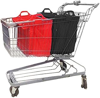 VAIIGO Reusable Shopping Bag, Large Supermarket Shopping Trolley Bags, Folding, Durable & Eco Friendly Black/Red (Pack of 2)