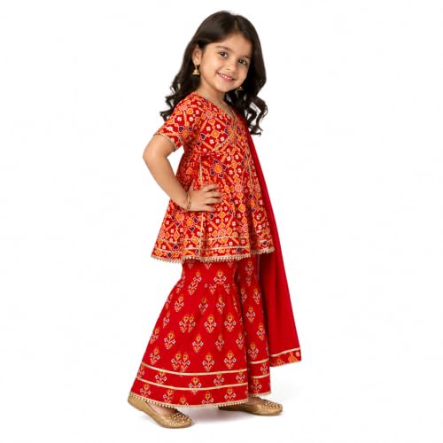 Image of LITTLE GINNIE Girls Kurta Sharara Set | Traditional Ethnic Wear for Kids