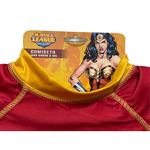 CAMISETA PROTEÇÃO SOLAR MULHER MARAVILHA TAM M PARA 6-8 ANOS