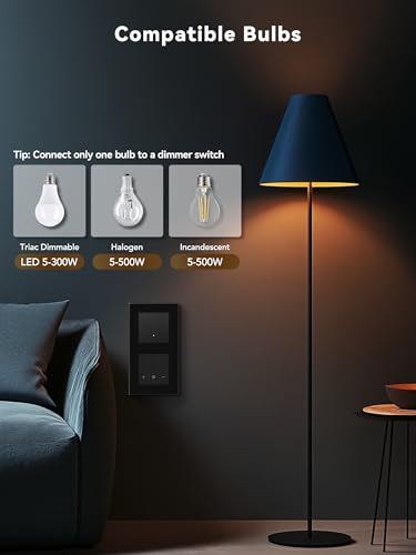 BSEED Smart Lichtschalter mit WiFi Dimmer Schalter,LED Dimmschalter Unterputz,Kompatibel mit Alexa&Google Home,Smarte Zeitpl&auml;ne,1 Fach 1 Weg Wlan Wandschalter Schwarz(Neutralleiter Erforderlich)