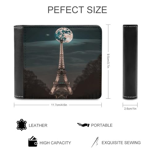 Men's Leather Wallet Bifold Wallet for Men Full Moon Paris Eiffel Tower Slim Wallet with Multiple Card Classic Passcase Mens Card Holder2