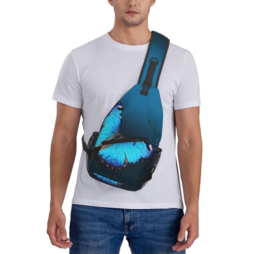 Bolso cruzado de pecho para hombre con diseño mariposa azul miniatura 7