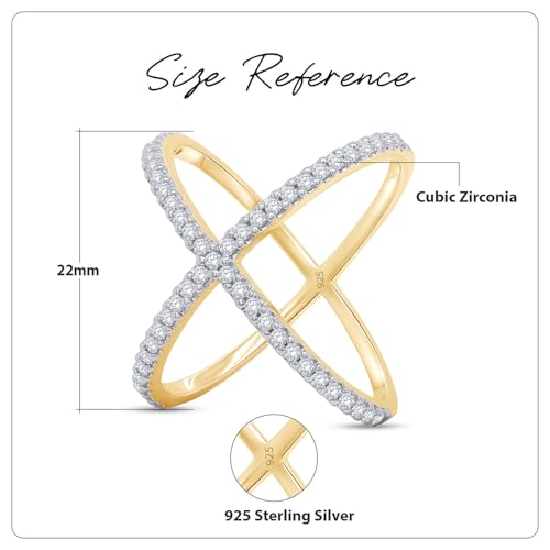 AFFY Round Shape White Cubic Zirconia Criss Cross X Ring in 14k Gold Over Sterling Silver2