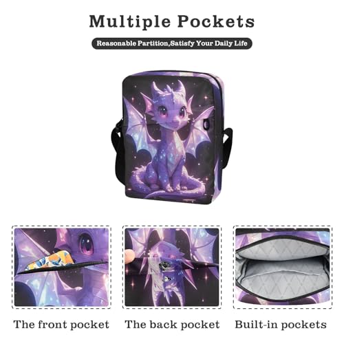 Black Cartoon Purple Dragon messenger bag for women mens shoulder bags crossbody Women's Purses Adjustable Strap for outdoor sports Casual2