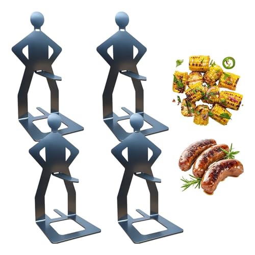 3 PCS Divertente supporto per salsiccia Hot Dog, uomo in piedi salsiccia Barbecue Rack, riutilizzabile in acciaio inox BBQ supporto salsiccia, accessori per barbecue portatile per il campeggio Barbecu