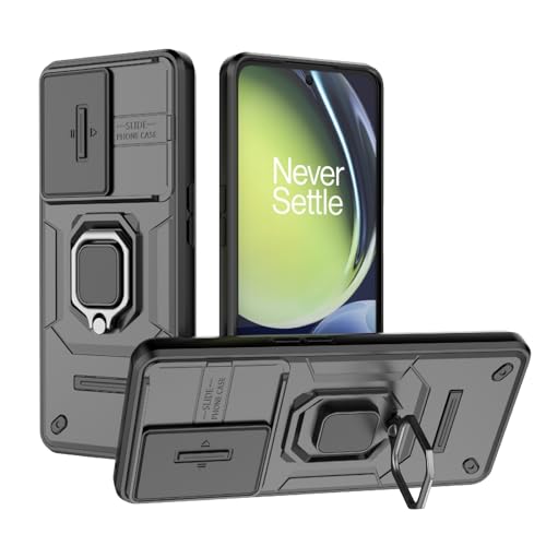 Image of ShieldTech Back Cover Case Compatible to OnePlus Nord CE 3 Lite 5G with Sliding CamShield & 360 Protection Ring Stand Mobile Phone Cover Case for 1+ Nord CE3 Lite 5G (PC, Black)