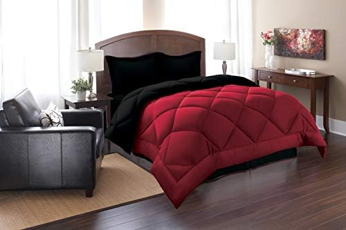 Elegant Comfort All Season Goose Down Alternative Reversible 3-Piece Comforter Set- Available in and Colors, Full/Queen, Black/Burgundy