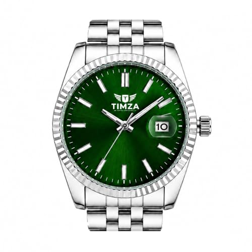 Image of Classic Green Dial Quartz Watch for Men with Stainless Steel Two Tone Bracelet (Silver-Golden), Magnified Date Window & Water Resistant Build