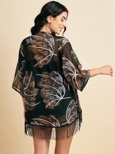 Image of Azira Georgette Floral Printed Front Open Shrug |Black Color|Short Length | Western & Casual Wear| Summer Wear | Shrugs for Woman Stylish