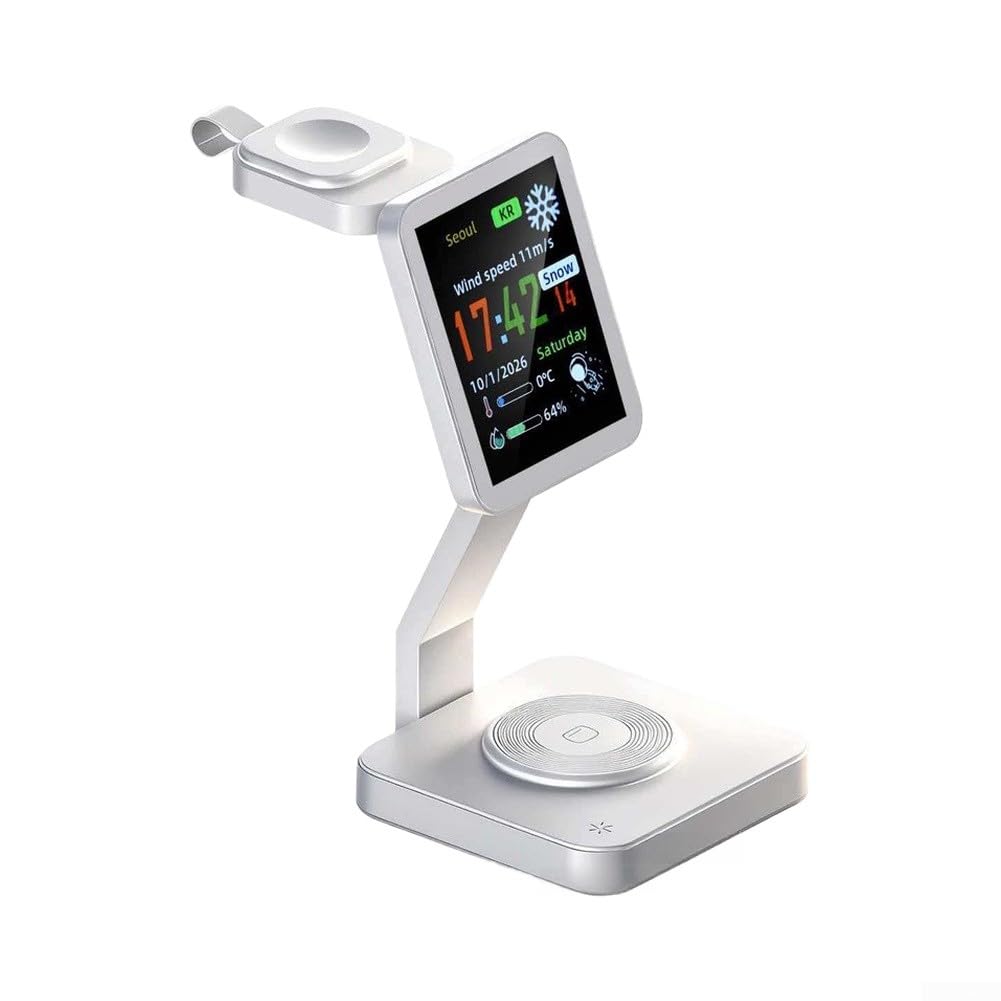Caricabatterie wireless 3 in 1 per iPhone per Airpods Watch | Stazione di ricarica rapida ABS con display intelligente per casa e ufficio (25 W bianco per entrambi)
