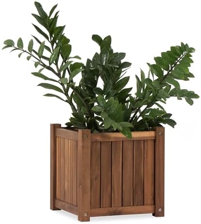 VICTORY RELAX Acacia Wood Flower Box – Durable Square Flower Pot for Garden or Indoor Decor – 13.19 Inch Natural Wooden Plant Box for Storage – Rustic Style for Outdoor & Farm Use