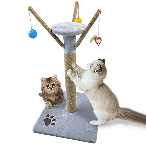 Luiceabc Cat Scratcher Post, 24 Inch Cat Scratcher Mat And Round Sisal Cat Scratching Post With Hanging Mouse Interactive Toys For Kittens Small Cats #TOP1
