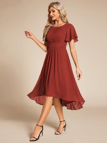 Image of Ever-Pretty Women's Chiffon Crew Neck Empire Waist Wedding Guest Dress Summer Short Sleeve Semi Formal Dresses 02053