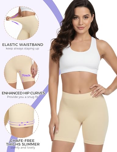 Image of ZENUTA Slip Shorts for Women Under Dresses, Seamless Anti Chafing Shorts Summer, Biker Shorts for Women (2pcs Nude,XXL)