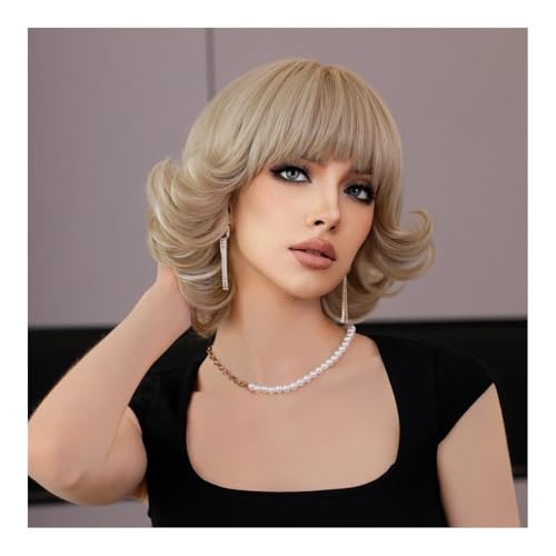 Perruque pour femmes mode courte droite argentée blonde coupe frange - 3