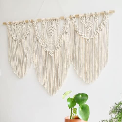 Miniatura 7 de guzhiou Tapiz grande de macramé para colgar en la pared, tapiz bohemio para decoración de pared, elegante tapiz bohemio hecho a mano, decoración del