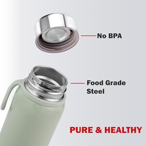 Image of Cello Glitz Thermosteel Flask, 300ml, Pista | 24 Hours Hot and Cold Stainless Steel Bottle | Flask for Tea Coffee | Ideal for Office, Gym, Home, Kitchen, Hiking, Travel Bottle