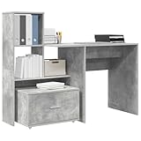Matériau: Bois d'ingénierie Tomostar Bureau d\'ordinateur avec Rangement, Table Informatique Table d’étude Gris béton 131,5 x 50 x 106,5 cm Bois d\'ingénierie