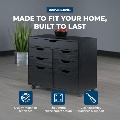 Image of Winsome Halifax Tall Mobile Storage Cabinet, Black, 2 Door 4 Drawer