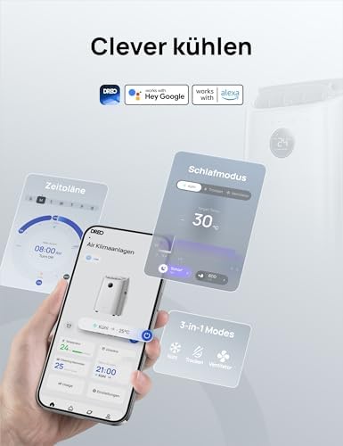 Bild 4 - Dreo Tragbare Klimaanlagen, 10.000 BTU AC Einheit für Schlafzimmer mit Drainagefreier Kühlung, APP/Stimme/Fernbedienung, 24h Timer mit Ventilator & Luftentfeuchter, AC515S