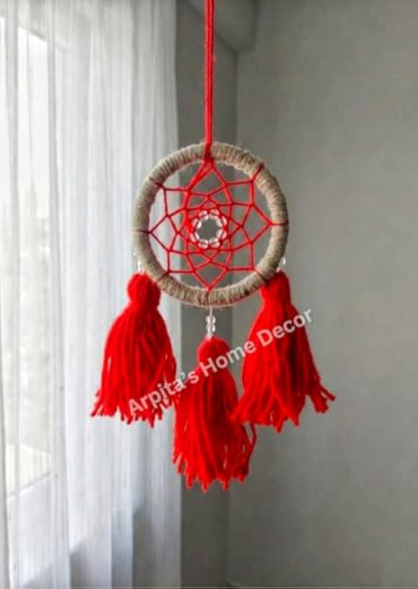 Handmade Red Dream Catcher for Car Rear View Mirror
