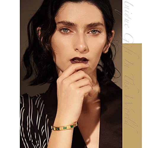 JINHUI Gold Bangles Bracelets for Women, 18K Gold Plated Green Emerald Birthstone Women’s Bangle Bracelets 6.7” Elegant Vintage Casual Gift2