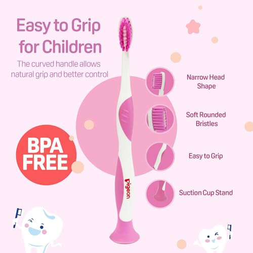 Image of Pigeon Kids Toothbrush (Pink) for 2-6 Years | Soft Bristles for Gentle Cleaning | Easy Grip Handle | Daily Oral Care for Children