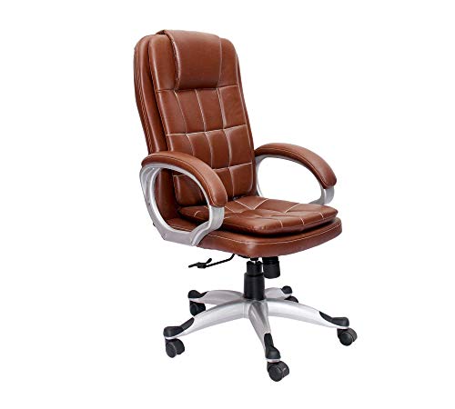 Image of High Back PU Leatherette Chair |Adjustable Height Chair| Executive & Director Chair | Nylon Handle & Wheel Base | Revolving Chair |Top Office Chair - (111012136 TanBrown)