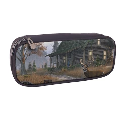 LRHCNZDCP Trousse à crayons imprimée de grande capacité en cuir pour l'école, le bureau, l'université, adultes, garçons et filles, Noir , Taille unique,...