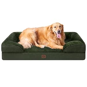 EHEYCIGA Orthopedic Extra Large Dog Bed, Waterproof Memory Foam XL with Sides, Non-Slip Bottom and Egg-Crate Foam, Washable Removable Cover, Dark Green