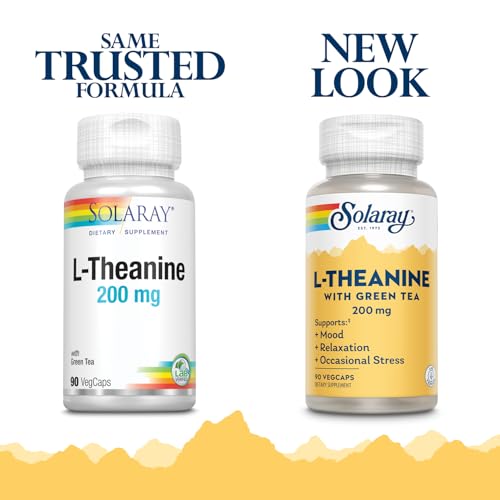 Image of SOLARAY L-Theanine 200mg with Green Tea - Healthy Mood, Relaxation and Occasional Stress Support - Lab Verified, Vegan, Gluten Free - 90 Servings, 90 VegCaps