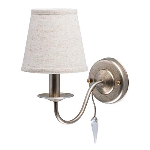 Preisvergleich Produktbild MW-Light 419021301 Charmante Wandleuchte Gold Silberfarbiges Metall Cremefarbiger Textilschirm Klares Kristall 1 Flammig E14 x 60W