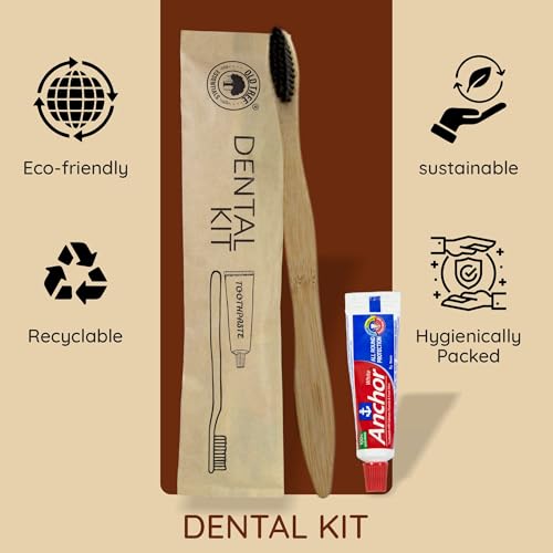 Image of Old Tree Eco-Friendly Dental Kit (Pack of 50) - Bamboo Toothbrush & 8g Anchor Toothpaste in Kraft Paper Pouch | Guest Room Amenities for Hotels, Resorts, Guest Houses, Hospitals