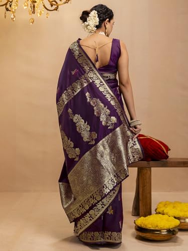 Image of SIRIL Women's Silk Dual Tone Jacquard Banarasi Saree with Unstitched Blouse Piece