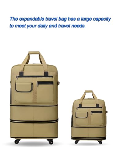 Expandable Water-Resistant Travel Bag Rolling Duffle Bag with Wheels - 360° Spinner Wheels & Wet Pocket Compartment Carry-On for Overnight Trips Needs(Black,24.4 x 13.4 x 35in)4